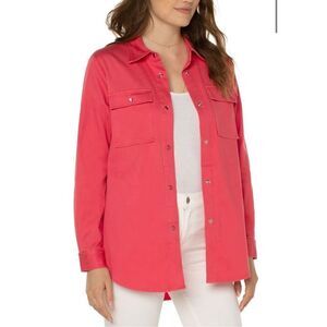 Liverpool Button Front Casual Jacket Longline Shacket Flap Pkts Watermelon $119